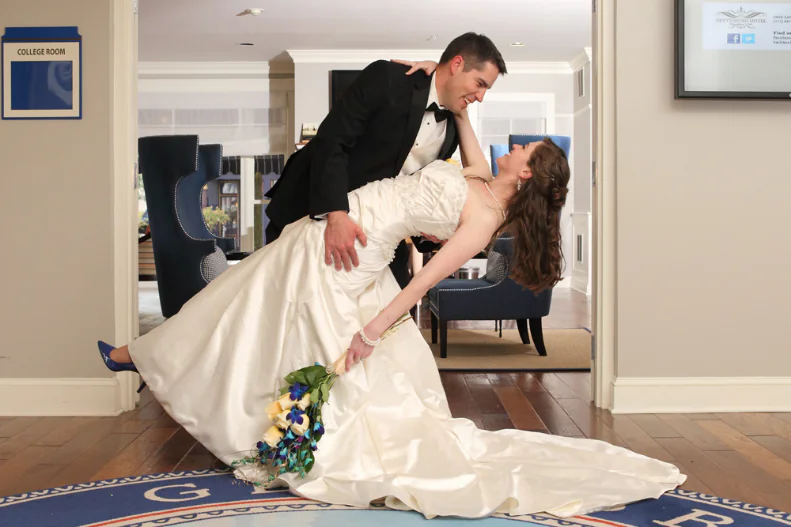 Bride and groom posing